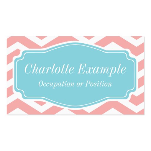 Peach Pink White Blue Chevron Personal Business Card Templates (front side)
