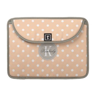 Peach Polka Dot with Taupe Monogram Sleeve For MacBook Pro