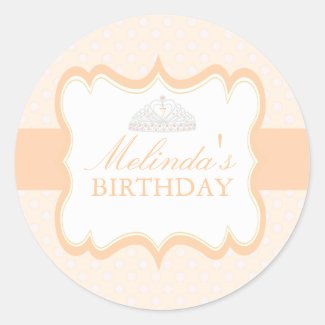 Peach Princess Tiara Girls Birthday Sticker