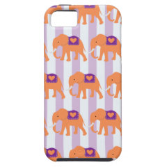 Peach Purple Elephants Hearts on Purple Stripes iPhone 5 Case