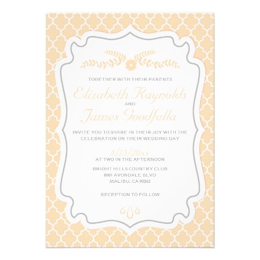 Peach Quatrefoil Wedding Invitations
