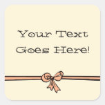 Peach Ribbon & Bow-Personalize it! Square Stickers