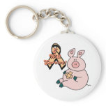 peach ribbon pig key chain