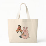 peach ribbon pig tote bags