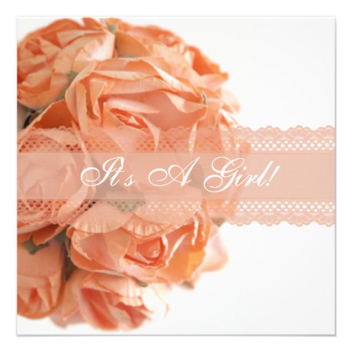 Peach Roses and Lace Baby Shower Invitation