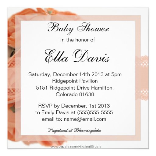 Peach Roses and Lace Baby Shower Invitation