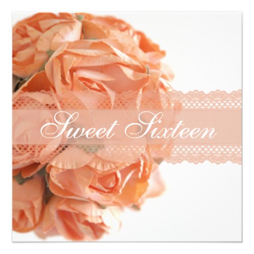 Peach Roses and Lace Sweet Sixteen Birthady Party Custom Invite