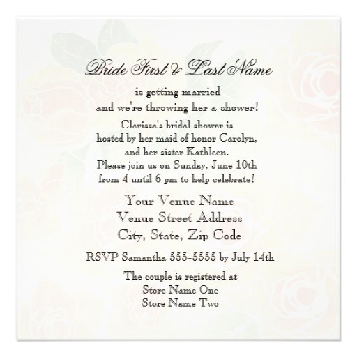 Peach Roses Bridal Shower Invitation