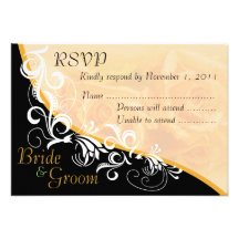 Peach Roses Bride & Groom RSVP Card #2B