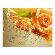Peach Roses & Gold - Flat 2 sided Wedding Invite