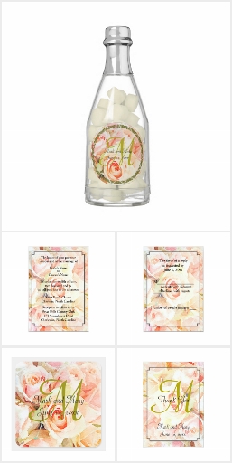 Peach Roses Monogram Wedding Suite