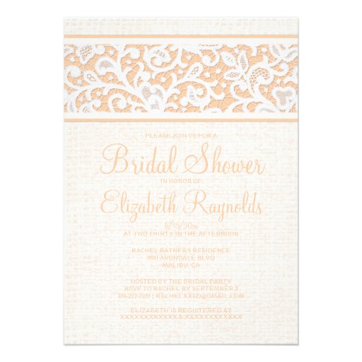 Peach Rustic Burlap Linen Bridal Shower Invitation