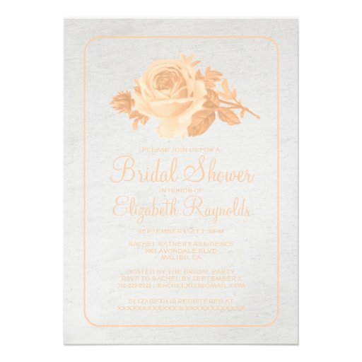 Peach Rustic Floral/Flower Bridal Shower Invites