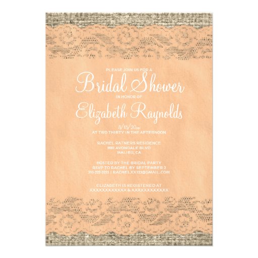 Peach Rustic Lace Bridal Shower Invitations