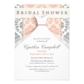 Peach/Silver Damask Bridal Shower Invitations