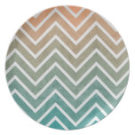 Peach Teal Chevron Pattern Dinner Plate