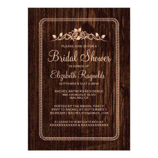 Peach Vintage Barn Wood Bridal Shower Invitations