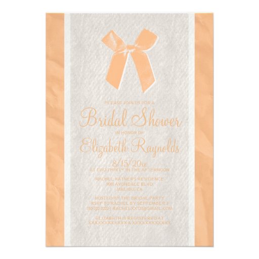 Peach Vintage Bow Linen Bridal Shower Invitations