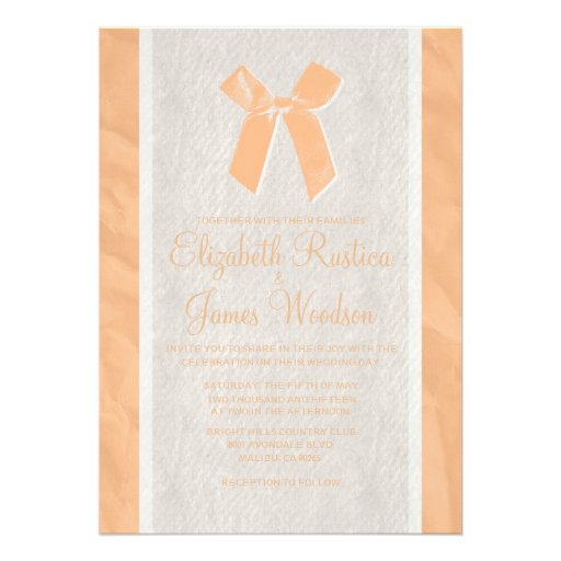 Peach Vintage Bow & Linen Wedding Invitations