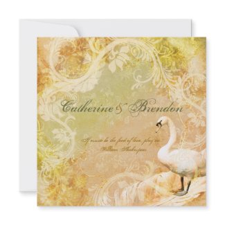 Peach vintage floral bird engagement invitation