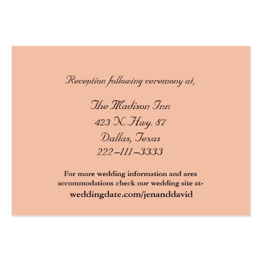 Peach Wedding enclosure cards Business Card Template (front side)