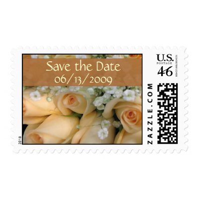 Peach wedding flowers - save the date postage
