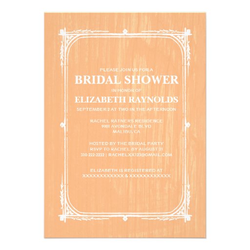 Peach Western Barn Wood Bridal Shower Invitations