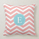Peach White Chevron Blue Monogram Pillow