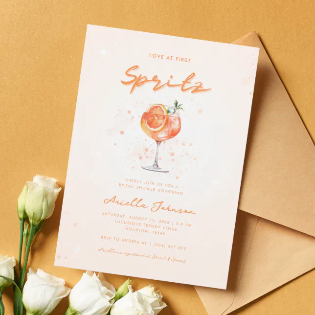 Peachy Cocktail Love At First Spritz Bridal Shower Invitation Zazzle