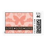 Peachy Pink and Brown Damask Butterfly Love Stamp