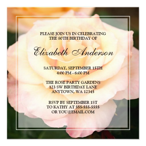Peachy Pink Rose Flower 80th Birthday Party Personalized Invite (front side)