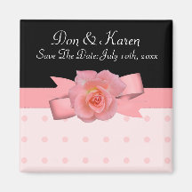 Peachy Rose Polka Dots Wedding Fridge Magnets