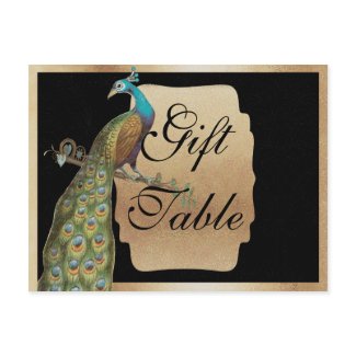 Peackcock Gold Gift Table Sign Post Cards