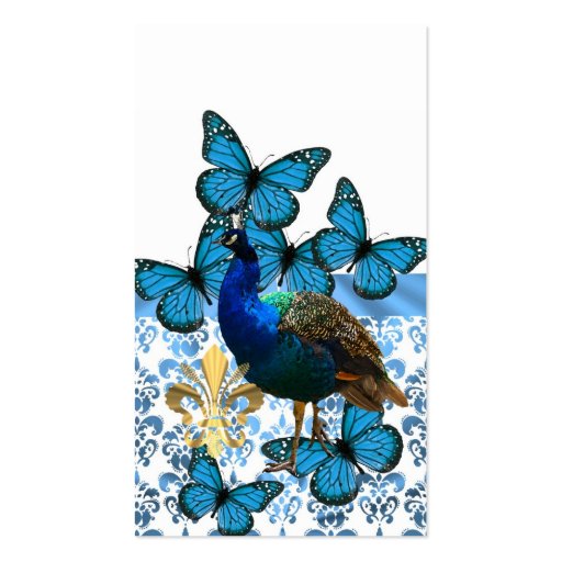 Peacock and blue butterflies business card (back side)