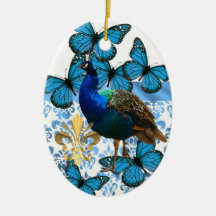 Peacock and blue butterflies ornaments