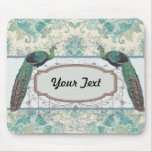 peacock and elegant cream teal damask pattern mousepad