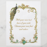 Peacock and French Baroque Golden Frame Stationery Custom Flyer