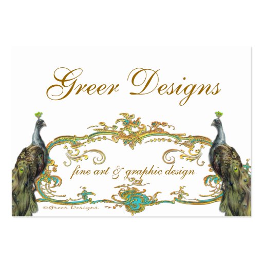 Peacock and Gold Business/Profile/Save the Date Business Card Template (front side)
