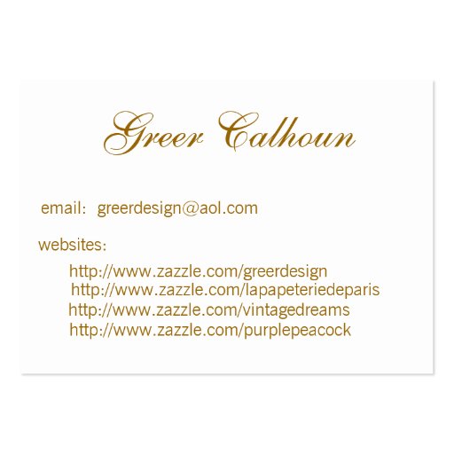 Peacock and Gold Business/Profile/Save the Date Business Card Template (back side)