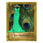 Peacock and Gold Green Any Party Custom Invitations