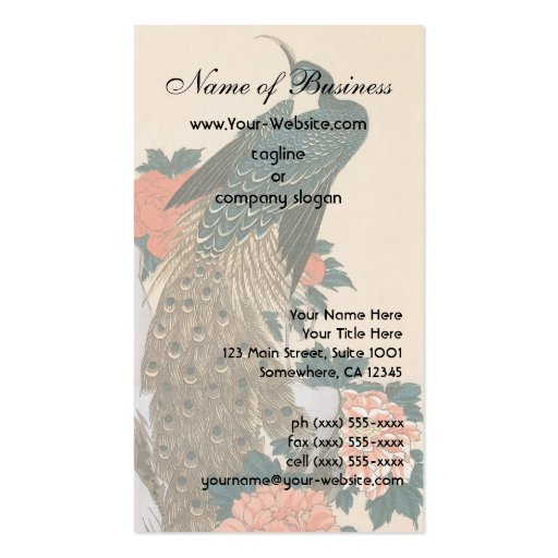 Peacock and Peonies by Ando Hiroshige Business Card Template