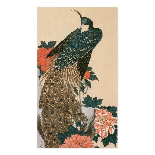 Peacock and Peonies by Ando Hiroshige Business Card Template (back side)