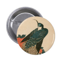 Peacock and Peonies by Ando Hiroshige Buttons
