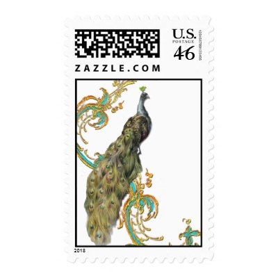 Peacock and Scrolls Postage Stamps