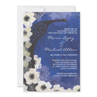 Peacock &amp; Anemone Flowers Wedding Invitation