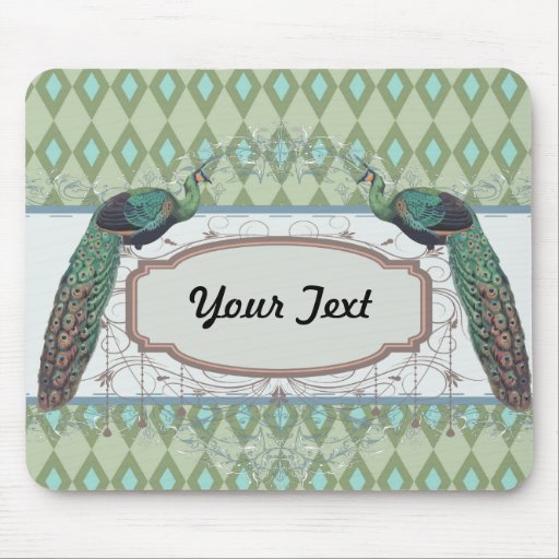 peacock aqua sage green diamond damask pattern mouse pad