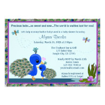 PEACOCK Baby Shower invitation girl boy mommy PBM