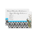 Peacock Black White Damask Bright Aqua Trim business cards
