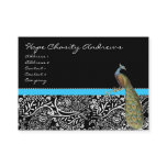 Peacock Black White Damask Bright Aqua Trim Business Card Template