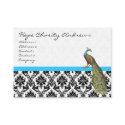 Peacock Black White Damask Bright Aqua Trim business cards